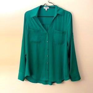 Express Button Down Blouse, SZ M, Green